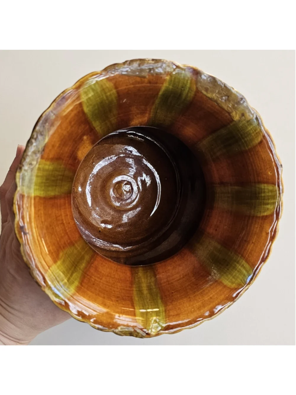 Antique 1920s Majolica Art Pottery Jardiniere Planter - Brown & Green - 7.25